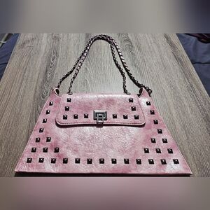 Punk Street Fashion Rivet Chain Decor Vintage shoulder purse marble pink